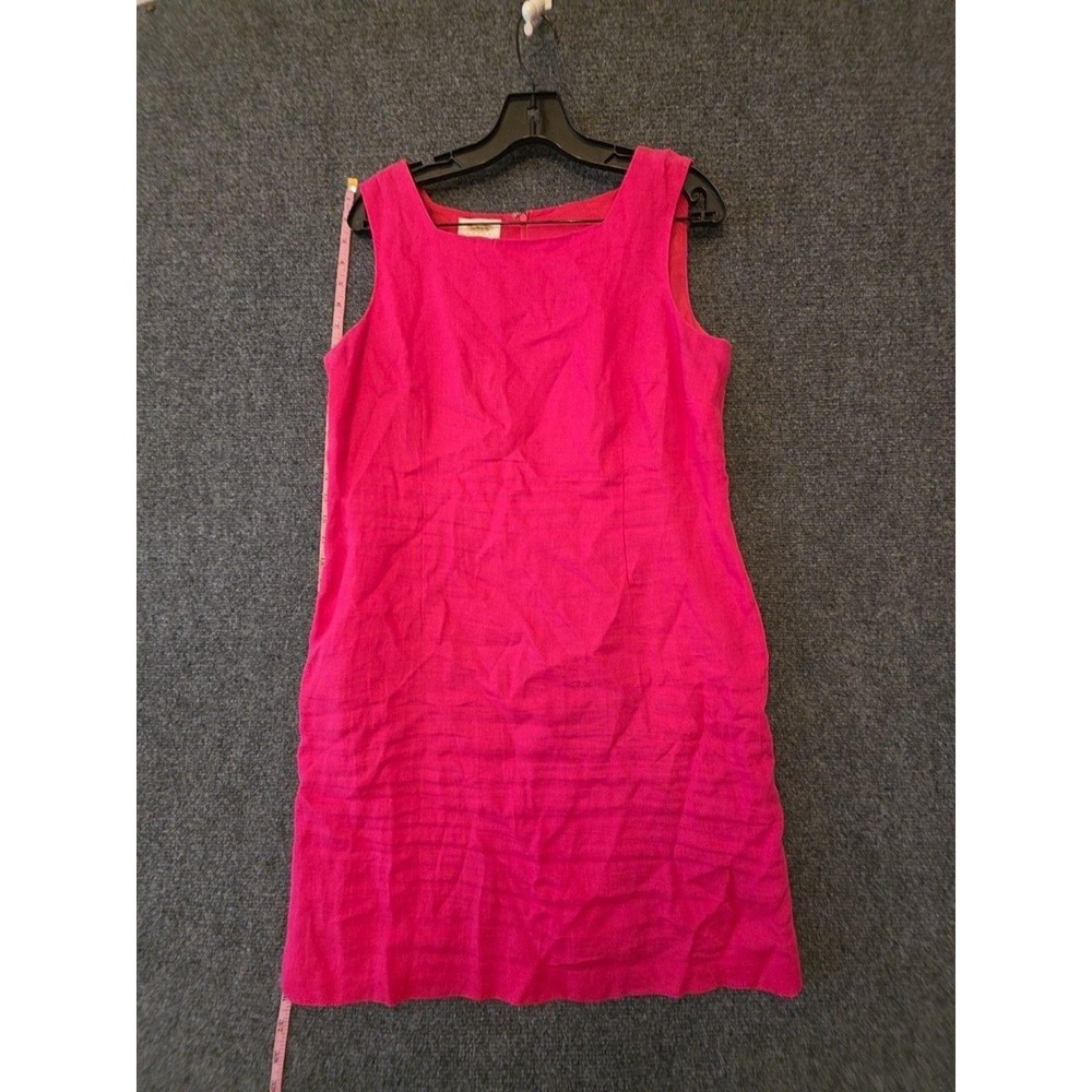 Talbots Dress Womens 14 Petite Pink Linen Square Neck Sheath Shift Lined Work